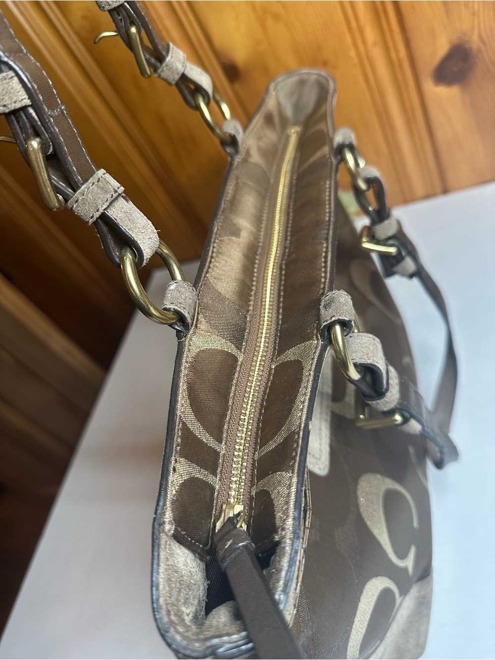 COACH Brown and Gold Signature Canvas Tote - Picture 3 of 13